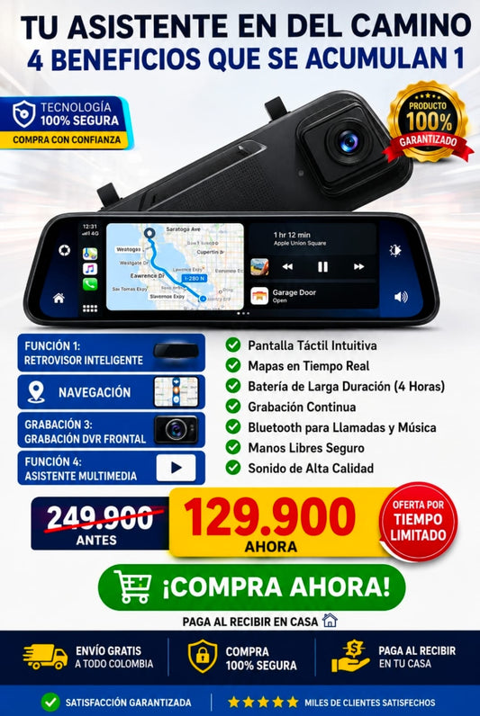 [LIQUIDACION DE LANÇAMENTO] Espejo Retrovisor 4 en 1 Camara Dvr Hd Delanter 50%OFF