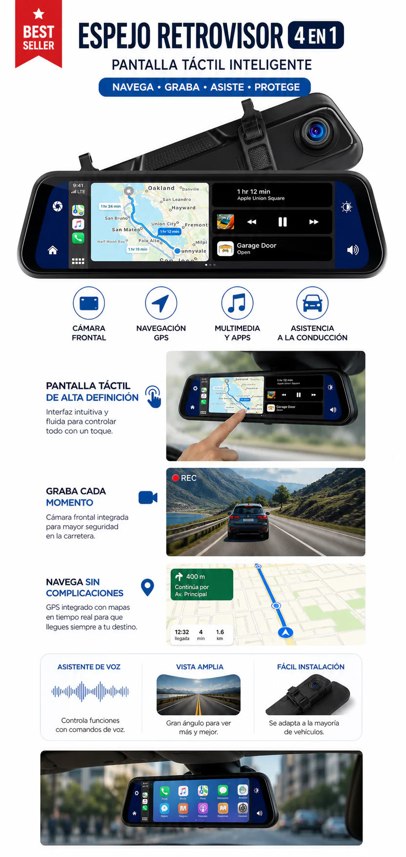Espejo Retrovisor Camara Dvr Hd Delanter