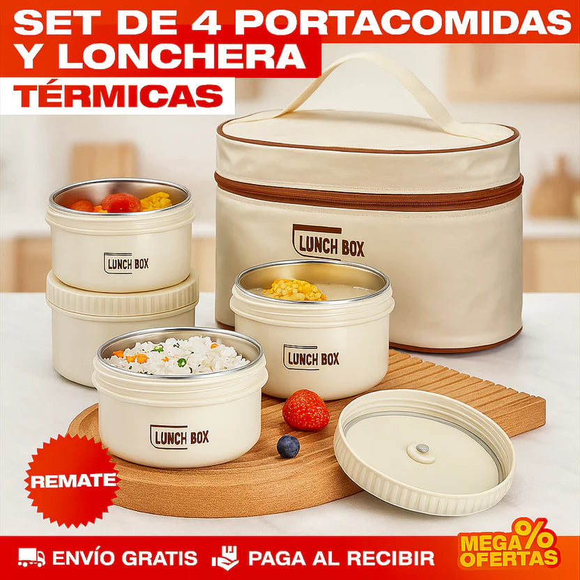 [GRAN LIQUIDACIÓN DE FIM STOCK] Portacomidas y Lonchera Térmica - Set x4 🔥