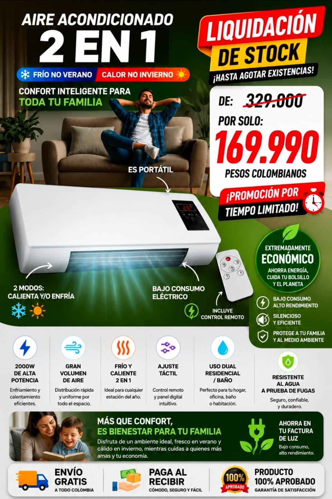 🔥 LIQUIDACIÓN DE STOCK: Mini Aire Acondicionado Portátil 2 en 1 Calor y Frio - Bajo consumo y Máxima Potencia