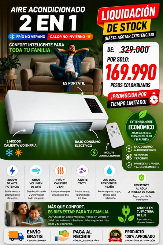 🔥 LIQUIDACIÓN DE STOCK: Mini Aire Acondicionado Portátil 2 en 1 Calor y Frio - Bajo consumo y Máxima Potencia