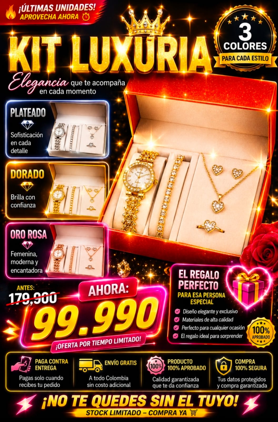 [PROMO] KIT LUXURY DAMA RELOJ + CONJUNTO DE JOYAS +50% OFF - Hasta agotar existencias